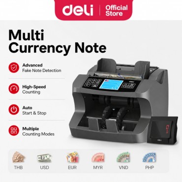 Deli Multi-Currency Money Counter Machine Bank Note Mix Value Counting Fake Detection Mesin Kira Duit Kertas