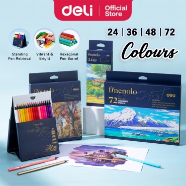 Deli Finenolo Rich Pigment Colours 24/36/48/72 pcs Standing Case Pensil Warna Set Student School Stationery