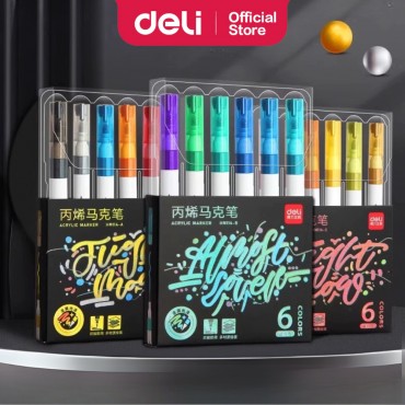 Deli Metallic Acrylic Marker Pen Painting Makers Manga Sketching Art School Supplies Permanent Maker