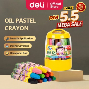 Deli Oil Pastel Crayon Pencil Bucket Design Krayon Murah Student Kids Art Supplies (12/24/36 Colours) 72090 72092 72093