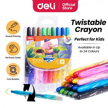 Deli Twistable Crayon φ10x112mm Round Barrel Hands Clean Krayon Student Kanak-Kanak School Stationery