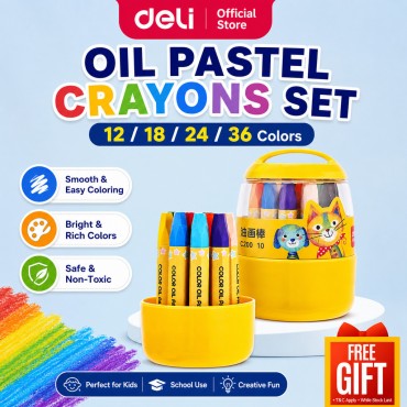 Deli Colour Oil Pastel Crayon Pencil Bucket Design (12/24/36 Colours) 72090 72092 72093