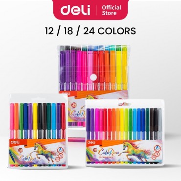 Deli ColoRun Colour Magic Pen Fiber Bullet Tip - 12/18/24 Colors (1.0mm) Drawing School Colouring