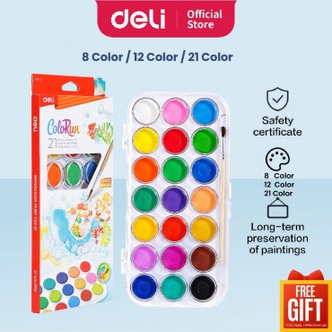 Deli ColoRun Watercolor Paint Warna Air Art Supplies School Stationery Barang Sekolah [Free Brush]