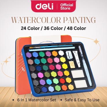 Deli Watercolor Pigment With Water Pen Solid Set Gouache For School Kids Professional Art