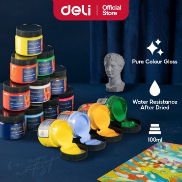 Deli Finenolo Acrylic Paint Colors (100ml) Cat Akrilik Waterproof Durable Canvas Painting Non Toxic