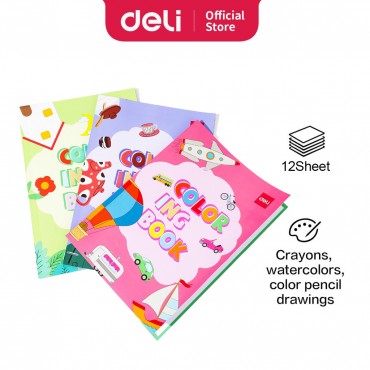 Deli Colouring Book Hobby Doddle Picture Colourful Buku Lukis (210 x 180mm/250m x 176mm x 12 Sheets)
