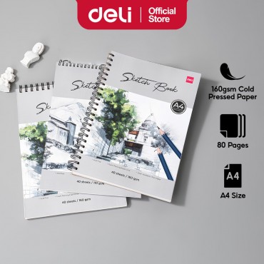 Deli Sketch Paper A4 80 Pages 160gsm Drawing Book Thick Paper Professional Sketchbook for Artist