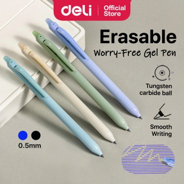 Deli Erasable Gel Pen 0.5mm Smooth Writing Clean Note for Student Office School