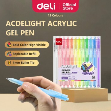 Deli Acrylic Gel Pen 12Pcs Color Pen Painting 1.0mm Morandi Drawing Marker For Student Art Doodling