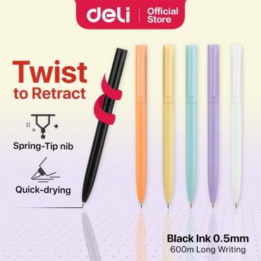 Deli Ball Point Twist Pen 0.5mm Lipstick Style Fast Drying Ink Smooth Writing Office School Supplies