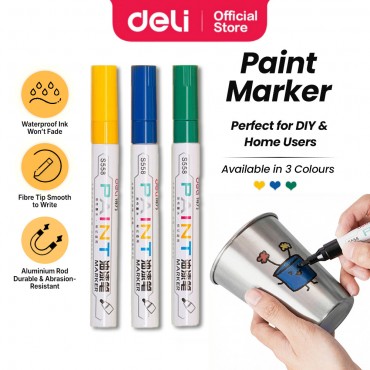 Deli Paint Marker Waterproof Permanent DIY Pen Art Craft Multipurpose For Glass Wood Metal Car