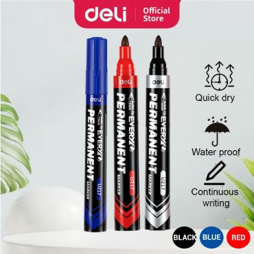 Deli Every Permanent Marker Pen - Red/Blue/Black (1.5mm)