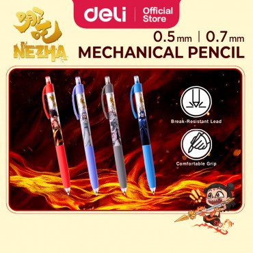 Deli Nezha Mechanical Pencil 0.5mm/0.7mm Smooth Writing Student Office Alat Tulis Pensel Mekanikal