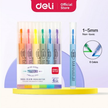 Deli TRAOUND Highlight Pen Chisel Tip Office School Supplies Stationery (6 Colors x 6 Pcs/Bag)