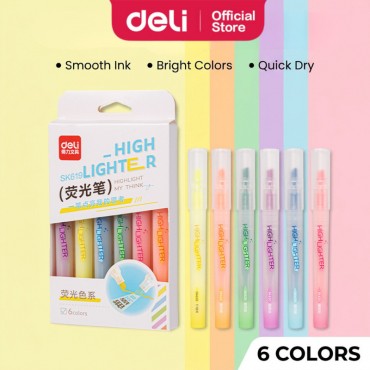 Deli 6pcs Highlighter Pen Set Marker Art Highlight Note Pens Office Student Stationery Alat Tulis