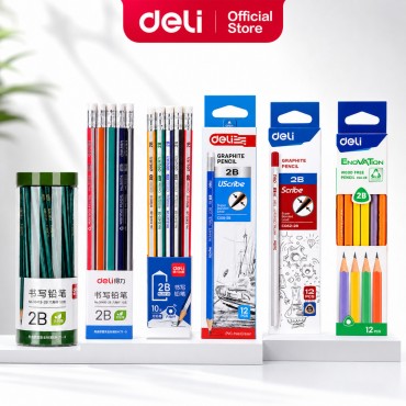 Deli Graphite 2B Pencil Set Wooden Pensel Student Office School Exam Stationery (10pcs/12pcs/50pcs)
