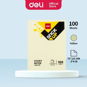 Deli Memo Sticky Notes 76 Yellow Colour (101mm x 100 Sheets) EA00453
