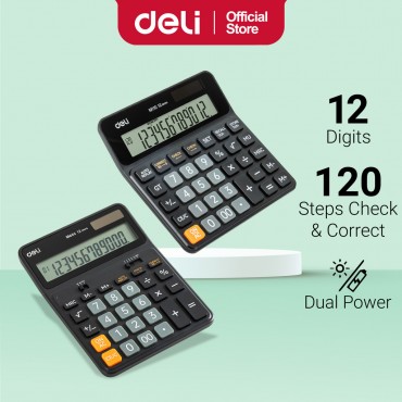 Deli Desktop 12 Digit Tax Calculator 120 Steps History Dual Power Mode Office Kalkulator Stationery