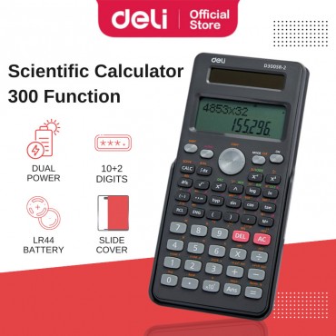 Deli Scientific Calculator 12 Digit Display 300 Function Student Exam Dual Power Office School
