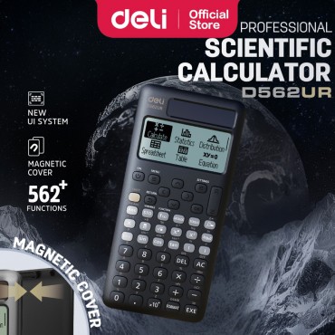 Deli Scientific Calculator 562+ Functions High Resolution LCD Dual Power Magnetic Cover Dark Grey