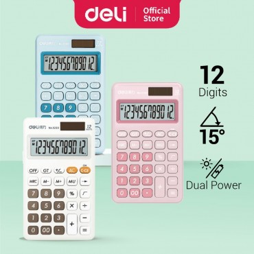 Deli Desktop Calculator 12 Digit Dual Power Soft Lighting Display Blue 1200-BLU/1200-PINK/1200-WTE