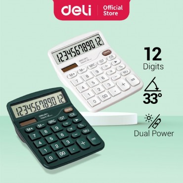 Deli Desktop Calculator 12 Digit Dual Power LCD TE837C