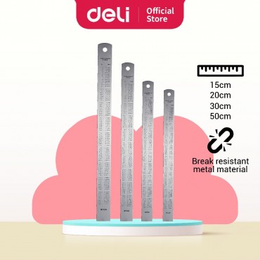 Deli Metric Metal Ruler Steel Scale Durable Precision Measuring Tool Pembaris (15cm/20cm/30cm/50cm)