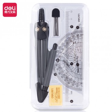 Deli Geometry Compass Drafting Set 7pcs Ruler Protractor Math Scale Degree School Stationery