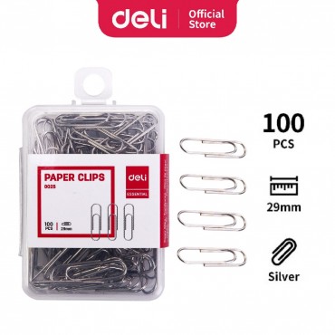 Deli Fracture Design Silver Paper Clips (29mm x 100 Pcs/Box) E0025