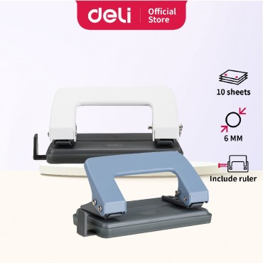 Deli Paper Puncher 2 Hole Punch with Lock Switch and Measurement Ruler (Max.10 Sheets)