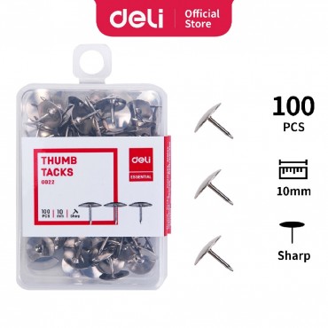 Deli Clips Qualified Iron Thumb Tacks (10mm x 100 Pcs/Box) E0022