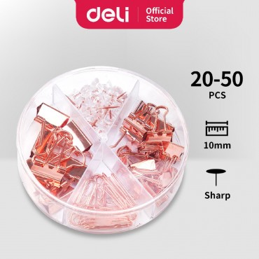 Deli Office Combination Paper Binder Clip And Push Pin Rose 78553