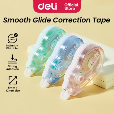 Deli Smooth Glide Correction Tape Low Noise Student & Office Stationery Correction Supplies (12m)