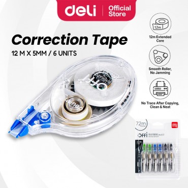 Deli Correction Tape 6pcs Set Long Length Supplies for School Student Office Stationery (12x5mm)