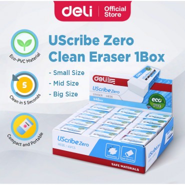 Deli UScribe Zero Eraser Soft PVC Smooth Pemadam Lembut & Bersih School Office Box Set