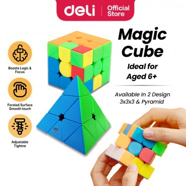 Deli Pyramid Magic 3x3 Rubik Cube Adjustable Tension Puzzle Speed Kube Mainan IQ Kanak-Kanak Toys