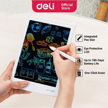 Deli 10" LCD Writing Board Kids Drawing Board Waterproof Tablet Drawing Papan Tulis Lukis Learning