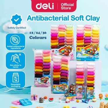 Deli Soft Clay 12/24/36Pcs Play Dough Set Non-Toxic DIY Molding Toy Children Fun Mainan Kanak-Kanak