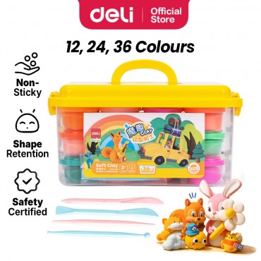 Deli Soft Clay Box Set 12/24/36Pcs Play Dough Non-Toxic DIY Molding Toy Children Mainan Kanak-Kanak