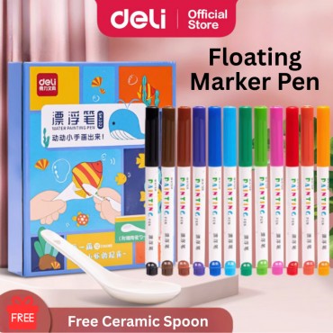 Deli 12 Colors Magical Water Floating Pen Whiteboard Markers Pen Kids Educational Painting Pen Toys 创意漂浮笔