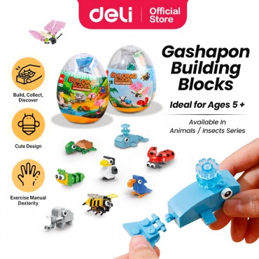 Deli Gashapon Building Blocks Blind Box Mystery Toys Educational Puzzle Egg DIY Mainan Kanak-Kanak Children