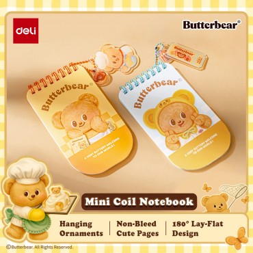 Deli Butterbear Mini Spiral Notebook 48 Sheets Cute Notepad Memo Buku Nota Sekolah Aesthetic