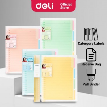 Deli Loose Leaf Binder Notebook Transparent Cover Aesthetic Colorful Refillable DNA Series A5 B5 120 Pages Journal Diary
