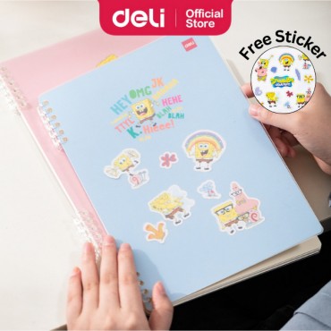 Deli Loose Leaf Lines Notebook B5 80gsm 50 Sheets with SpongeBob Sticker Buku Nota