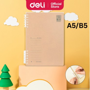 Deli Loose Leaf Notebook Kraft Cover Refillable Journal Diary Notepad A5 B5 80gsm(50 Sheets)