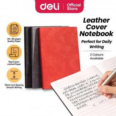 Deli Leather Cover Notebook A5 80 Pages Note Hand Book Korean Style Nota Journal School Office