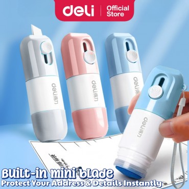 Deli 2-in-1 Thermal Paper Eraser Fluid Parcel Box Opener Knife Remove Address Privacy Protection
