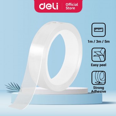 Deli Double-Sided Nano Tape Transparent Waterproof Strong Adhesive Mount Tack Reusable (1m/3m/5m)