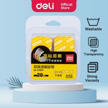 Deli Double-Sided Nano Tape (20pcs) Strong Adhesive Transparent Reusable Waterproof Patch Mount 纳米胶带